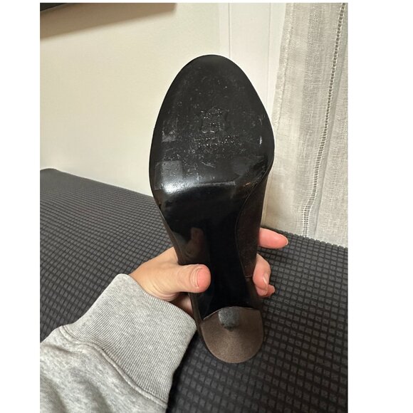 Stuart Weitzman Chocolate Brown Satin Peep-Toe Slingback Heels Size 9 - Picture 5 of 14